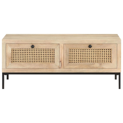 Mesa De Centro Madera Maciza Mango Y Caña Natural 90X50X37 Cm