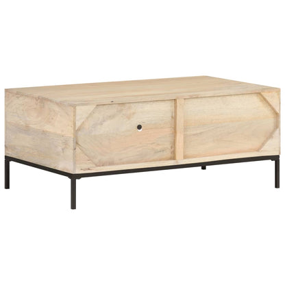 Mesa De Centro Madera Maciza Mango Y Caña Natural 90X50X37 Cm