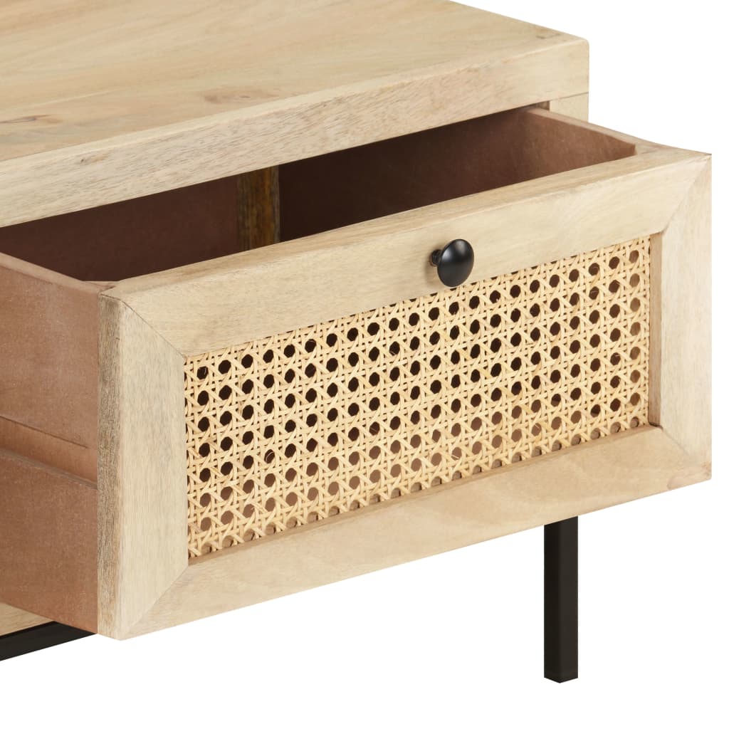 Mesa De Centro Madera Maciza Mango Y Caña Natural 90X50X37 Cm