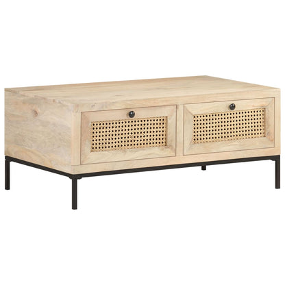 Mesa De Centro Madera Maciza Mango Y Caña Natural 90X50X37 Cm