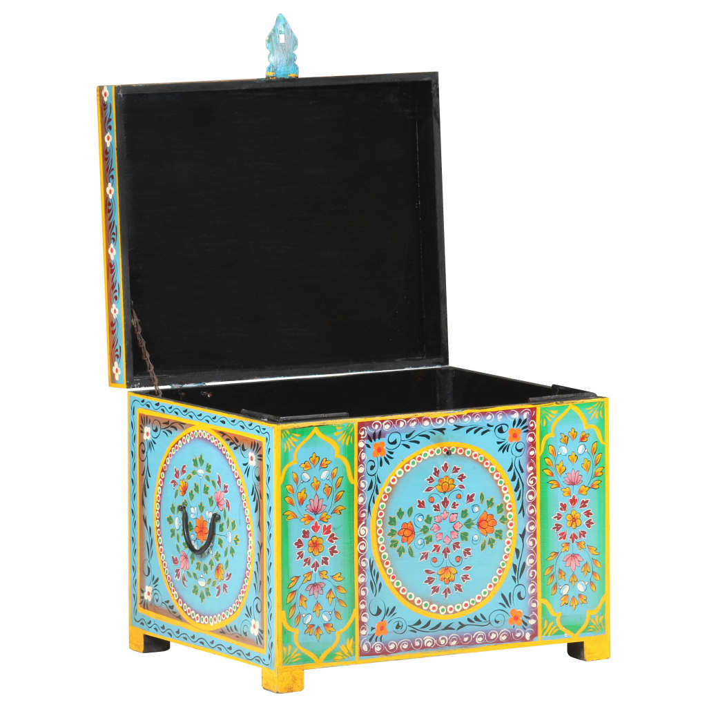 Caja Almacenaje Pintada A Mano 50X40X40 Cm Madera Mango Maciza