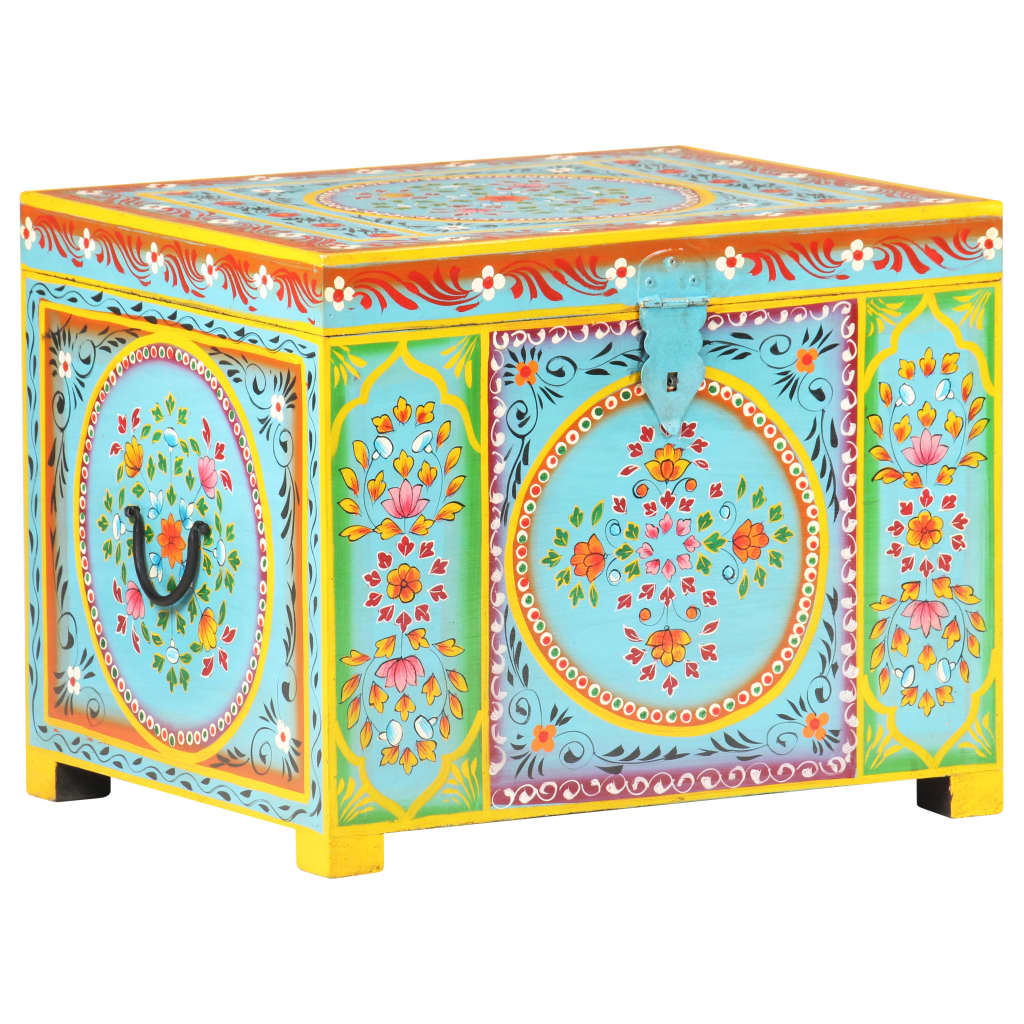 Caja Almacenaje Pintada A Mano 50X40X40 Cm Madera Mango Maciza
