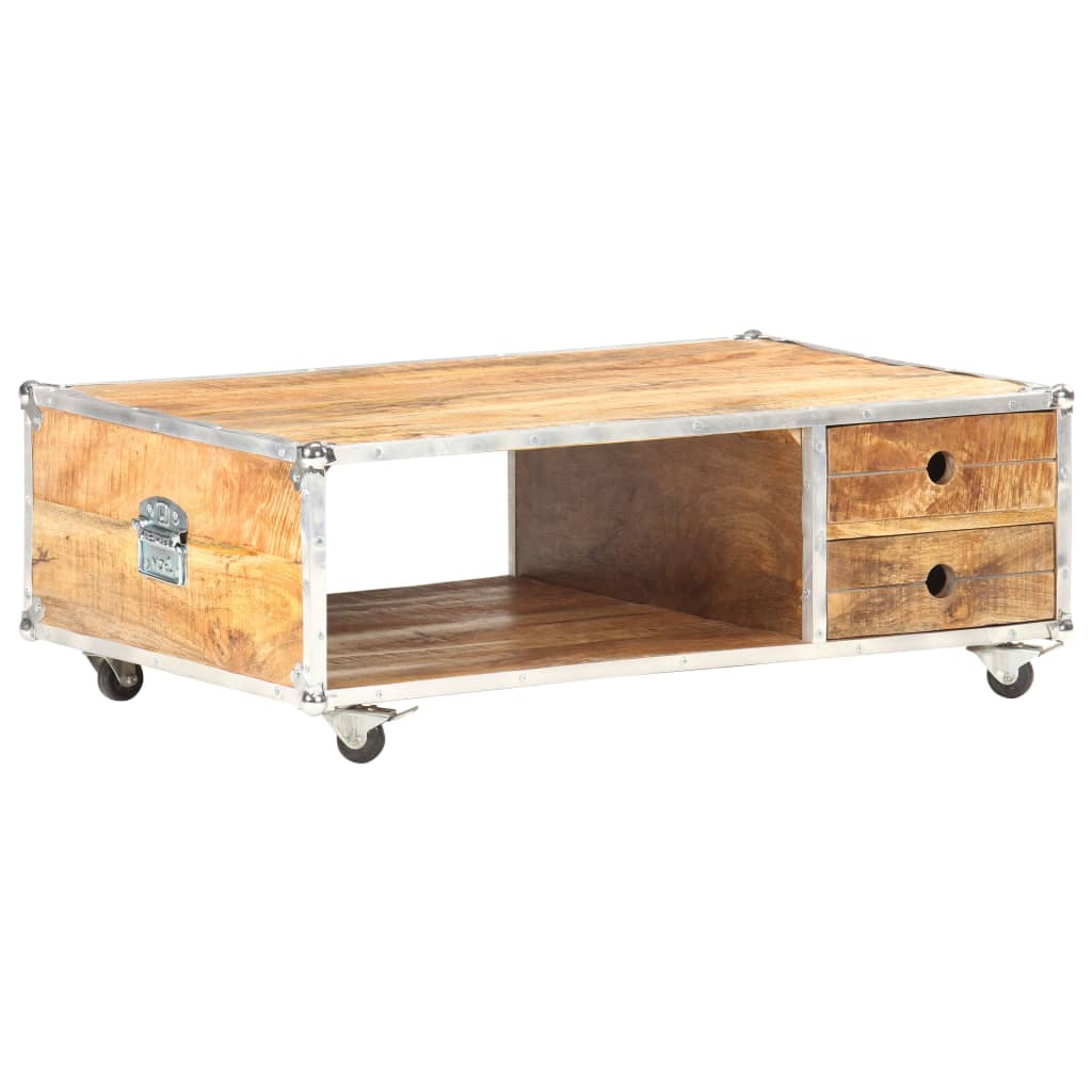 Mesa De Centro De Madera Maciza De Mango Rugosa 89X59X33 Cm
