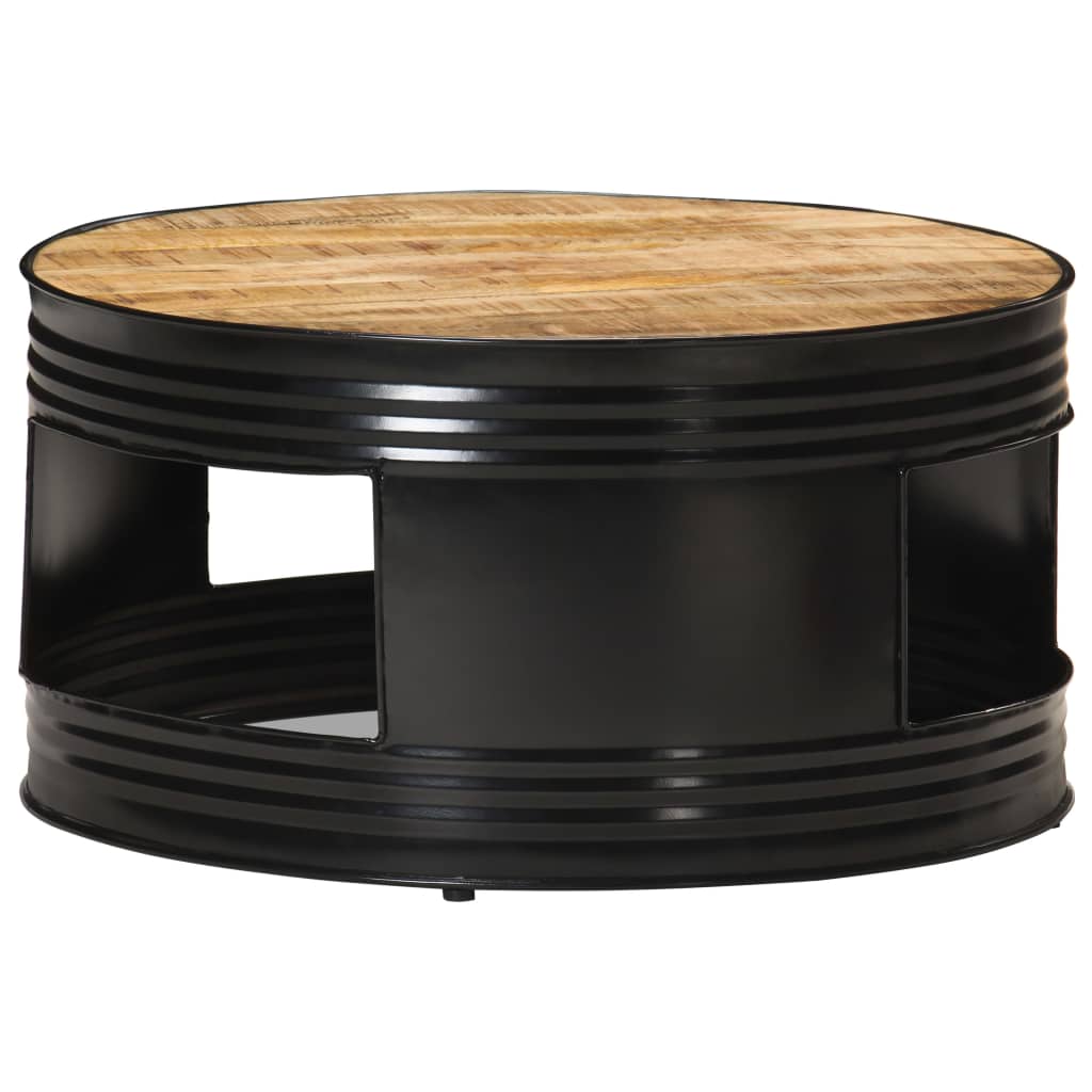 Mesa De Centro Madera Maciza De Mango Rugosa Negra 68X