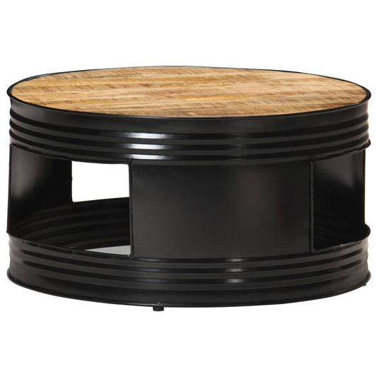 Mesa De Centro Madera Maciza De Mango Rugosa Negra 68X