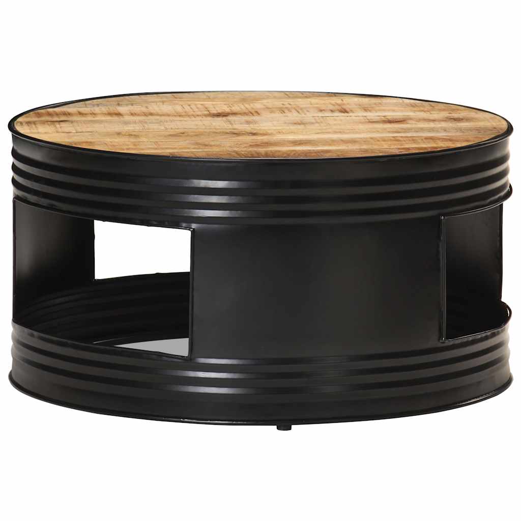 Mesa De Centro Madera Maciza De Mango Rugosa Negra 68X