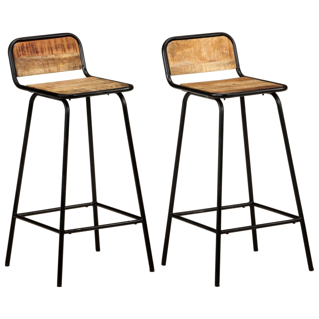 Taburetes De Barra 2 Uds 46X35,5X70 Cm Madera Maciza De Mango 2