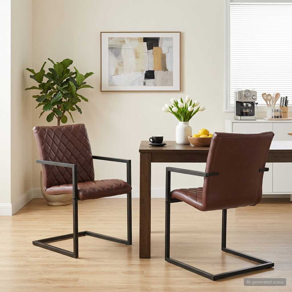 Sillas Voladizas De Comedor 2 Unidades Cuero Auténtico