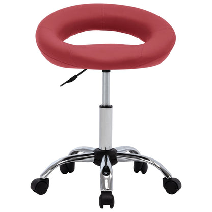 Silla De Trabajo Con Ruedas Cuero Sintético Rojo Tinto