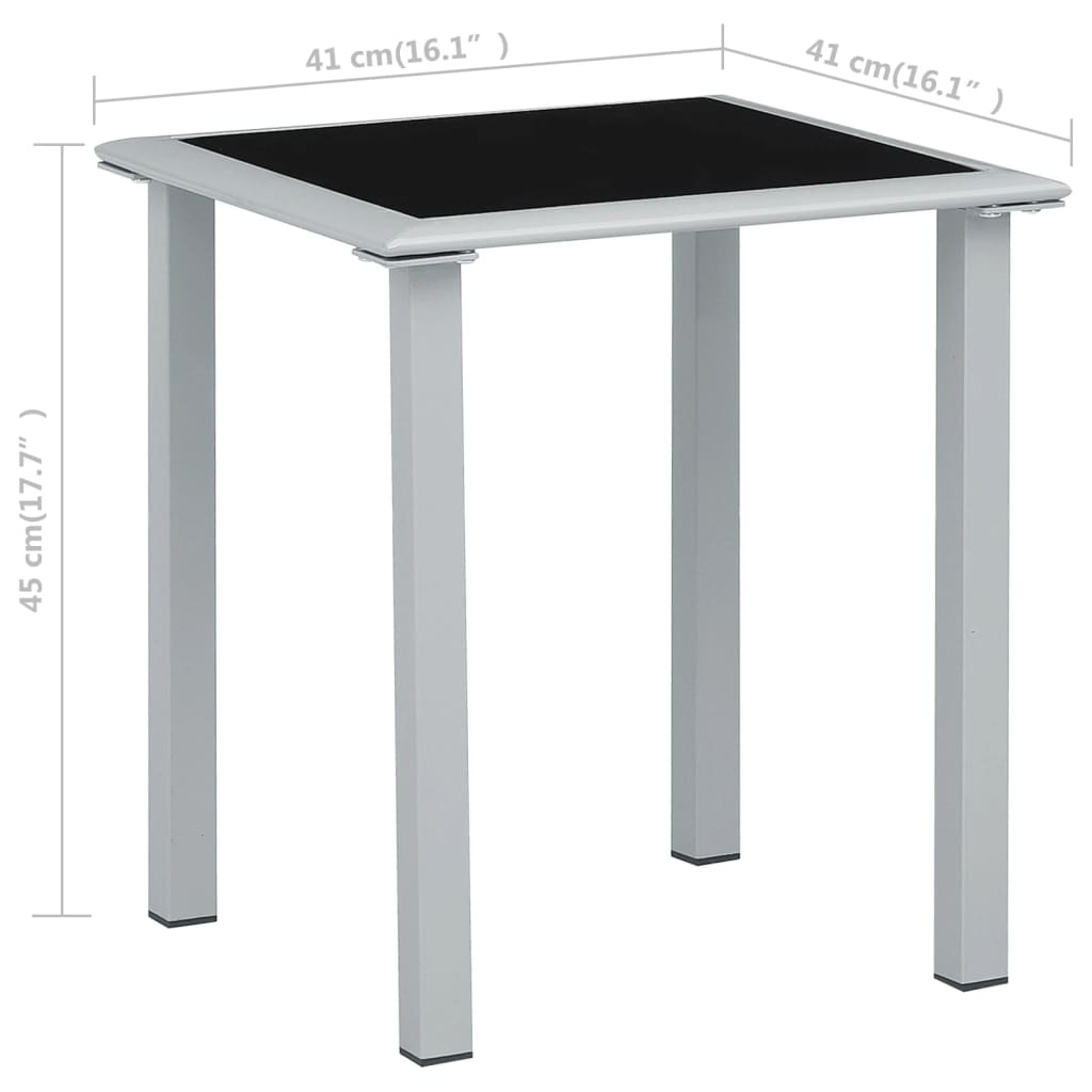 Mesa De Jardín Acero Y Vidrio Negro Y Plateado 41X41X45 Cm