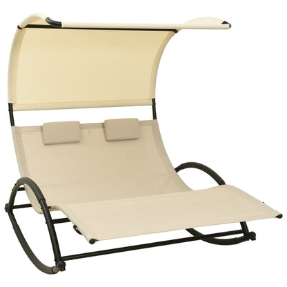 Tumbona Doble Con Toldo Textilene Color Gris Taupe Y Crema