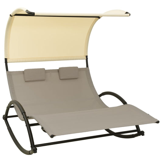 Tumbona Doble Con Toldo Textilene Color Gris Taupe Y Crema