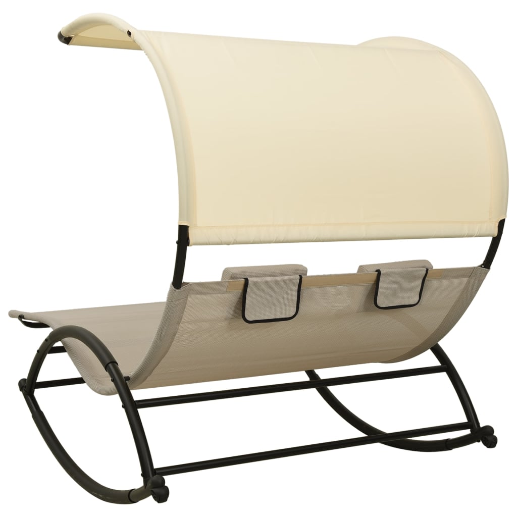 Tumbona Doble Con Toldo Textilene Color Gris Taupe Y Crema