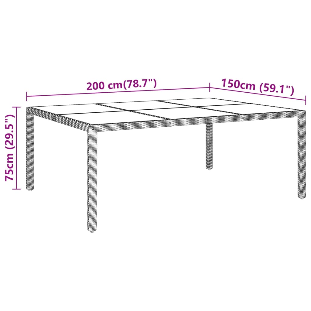 Mesa De Jardín Superficie De Vidrio Ratán 200X150X75 Cm
