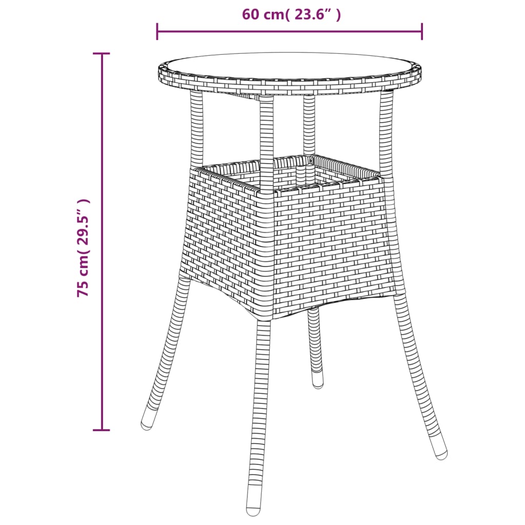 Mesa De Jardín Vidrio Templado Ratán Sintético Ø60X75 Cm