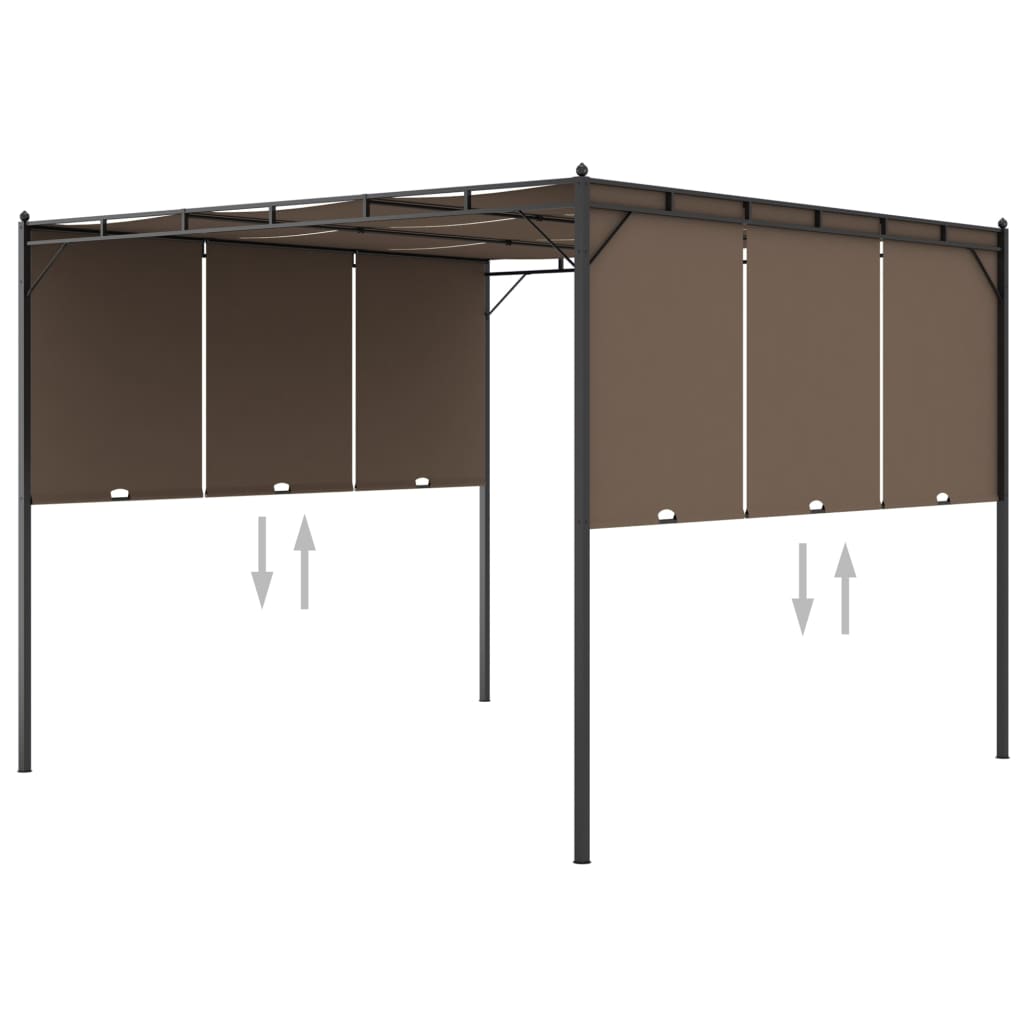 Cenador De Jardín Con Cortina Lateral Gris Taupe 4X3X2,25 M