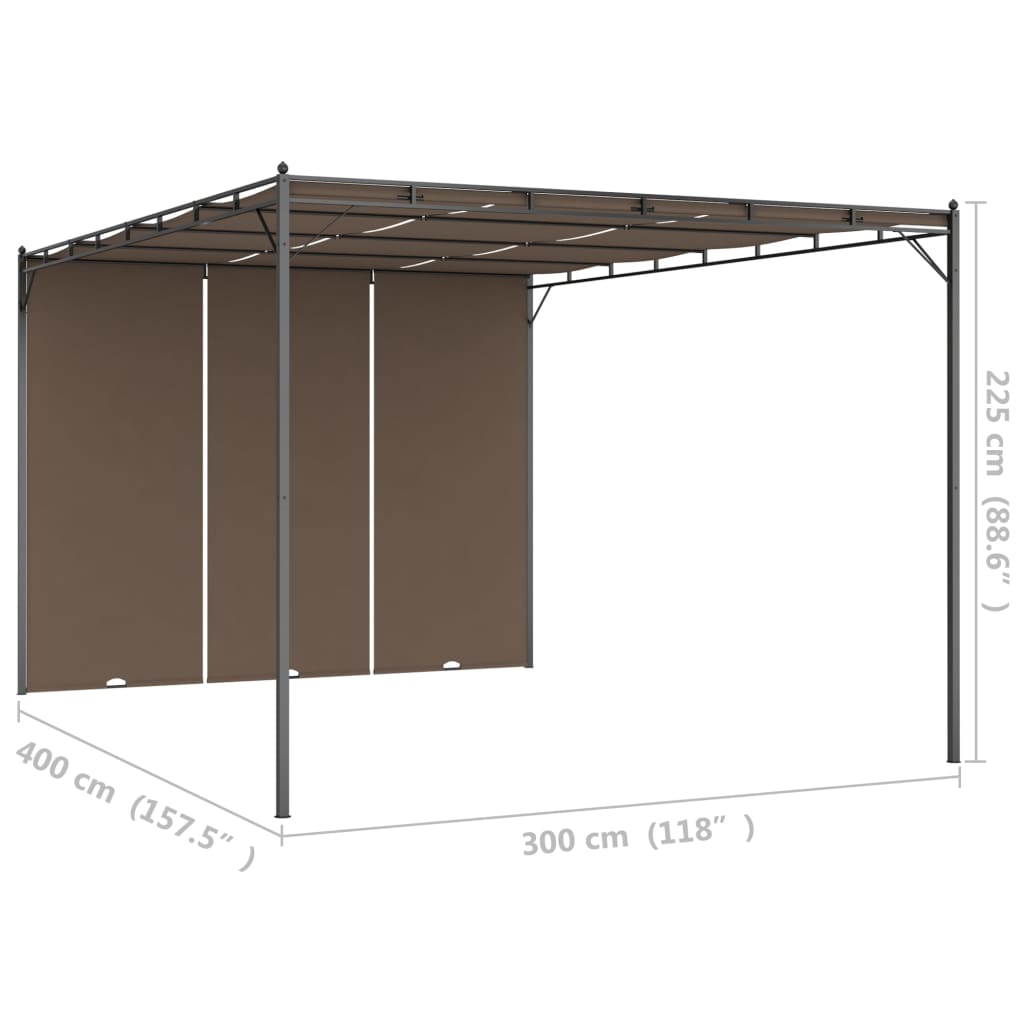 Cenador De Jardín Con Cortina Lateral Gris Taupe 4X3X2,25 M