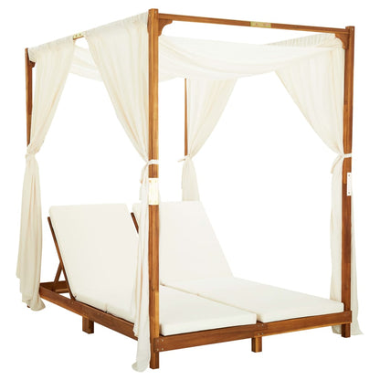 Tumbona Doble Con Cortinas Y Cojines Madera Maciza De Acacia