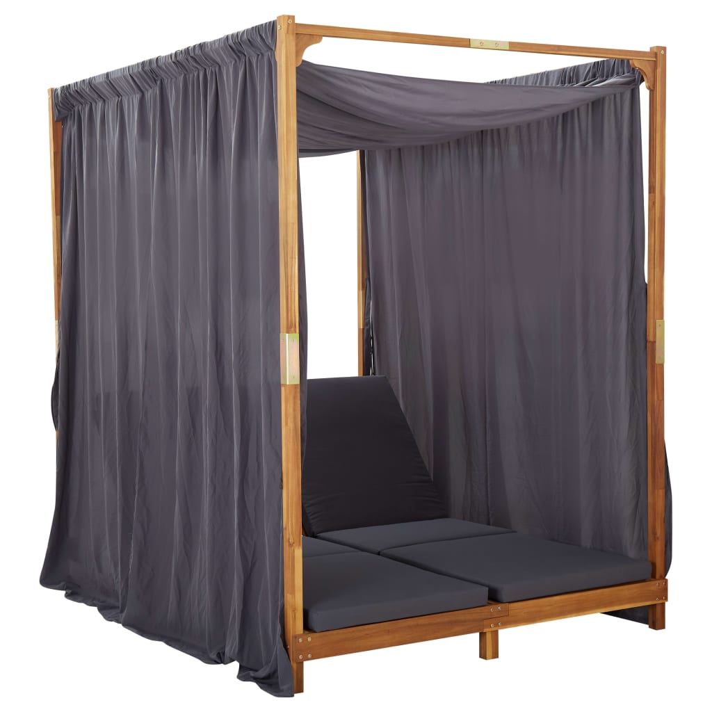 Tumbona Doble Con Cortinas Y Cojines Madera Maciza De Acacia