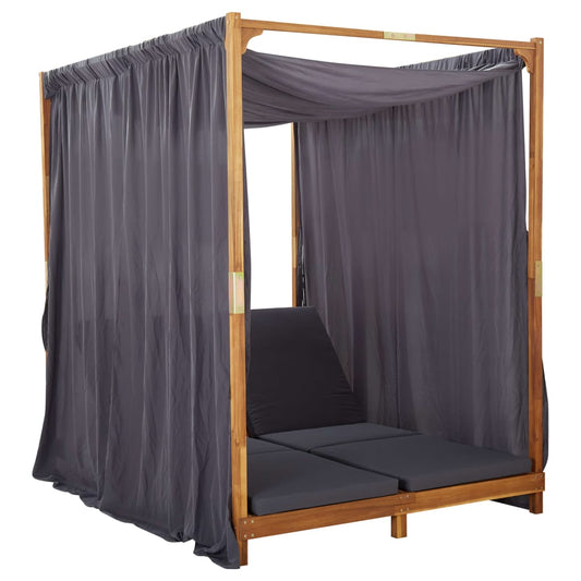 Tumbona Doble Con Cortinas Y Cojines Madera Maciza De Acacia
