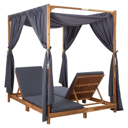 Tumbona Doble Con Cortinas Y Cojines Madera Maciza De Acacia