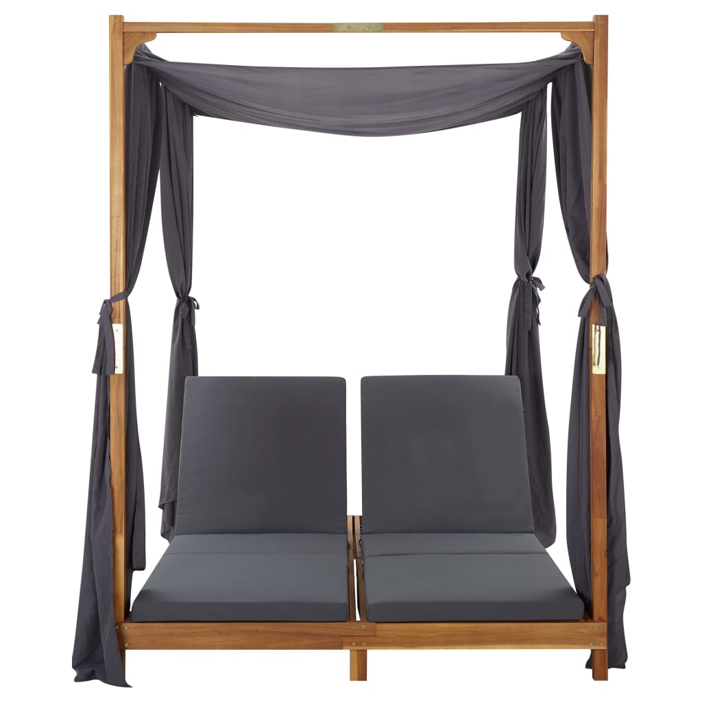 Tumbona Doble Con Cortinas Y Cojines Madera Maciza De Acacia