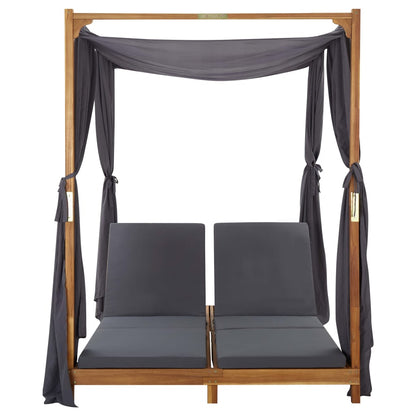 Tumbona Doble Con Cortinas Y Cojines Madera Maciza De Acacia