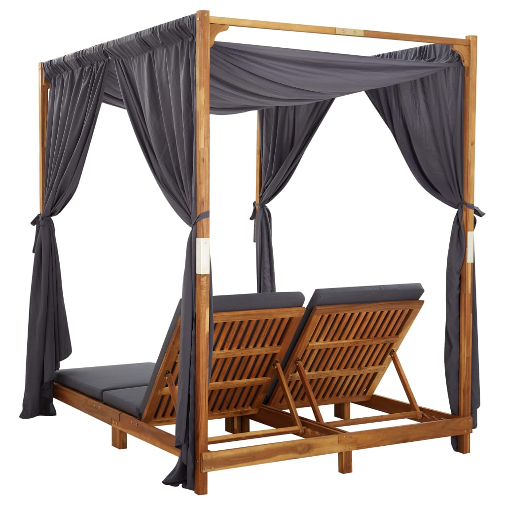 Tumbona Doble Con Cortinas Y Cojines Madera Maciza De Acacia