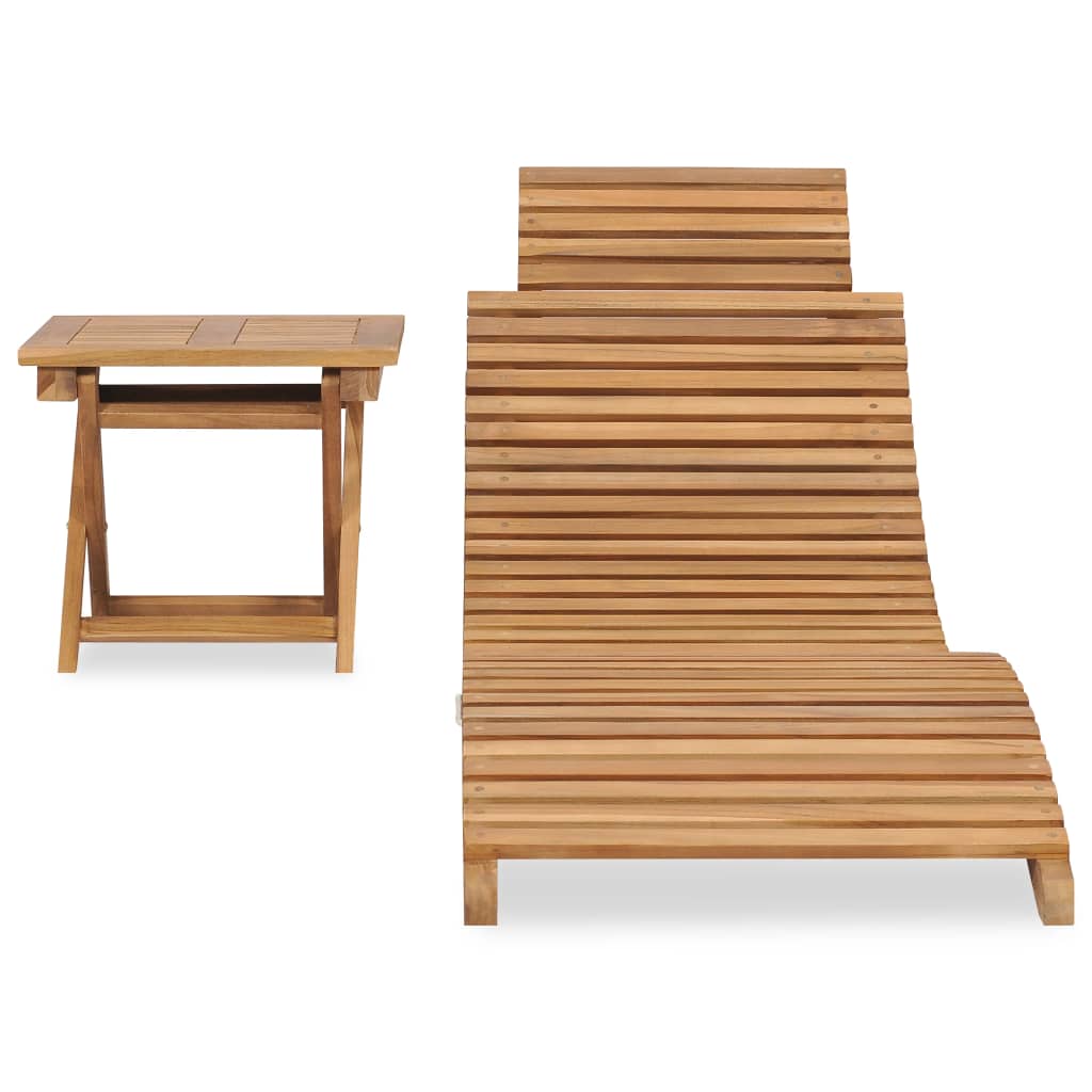 Tumbona Plegable Con Mesa De Madera Maciza De Teca