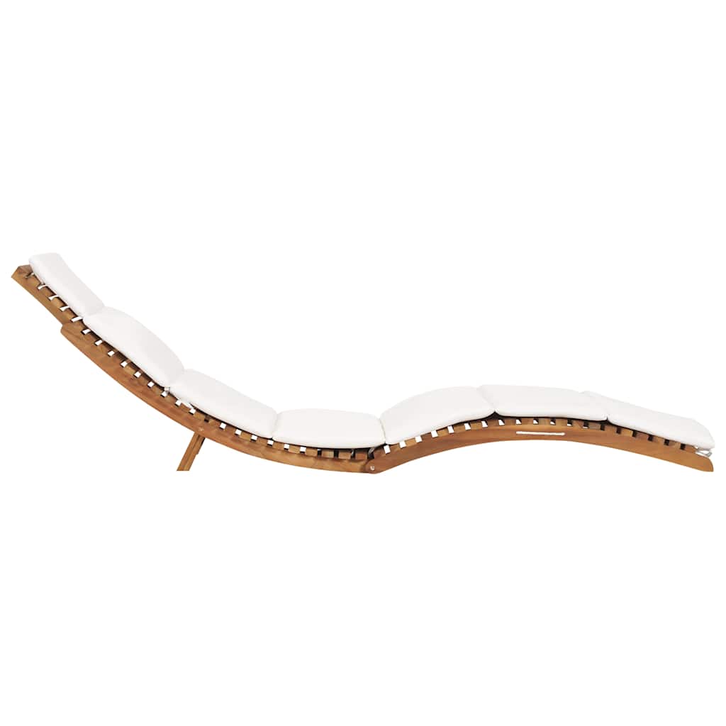 Tumbona Plegable Con Cojín Crema Madera Maciza De Teca
