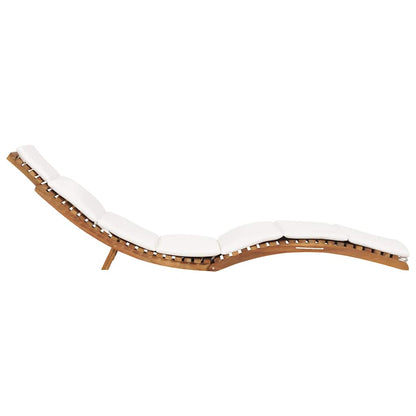Tumbona Plegable Con Cojín Crema Madera Maciza De Teca