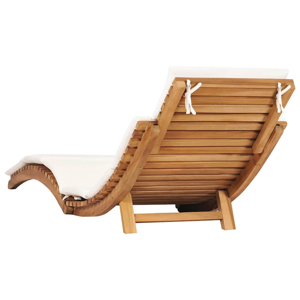 Tumbona Plegable Con Cojín Crema Madera Maciza De Teca