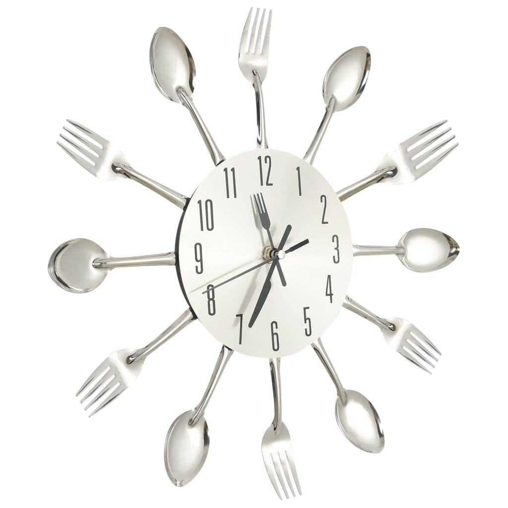 Reloj De Pared Diseño Cuchara Y Tenedor Plateado 31 Cm Aluminio