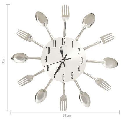 Reloj De Pared Diseño Cuchara Y Tenedor Plateado 31 Cm Aluminio