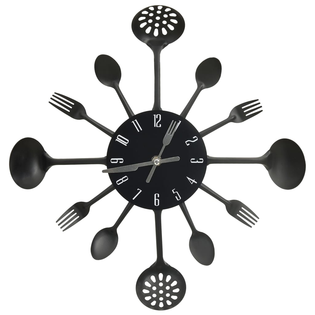 Reloj De Pared Diseño Cuchara Y Tenedor Negro 40 Cm Aluminio
