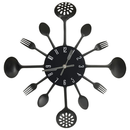 Reloj De Pared Diseño Cuchara Y Tenedor Negro 40 Cm Aluminio