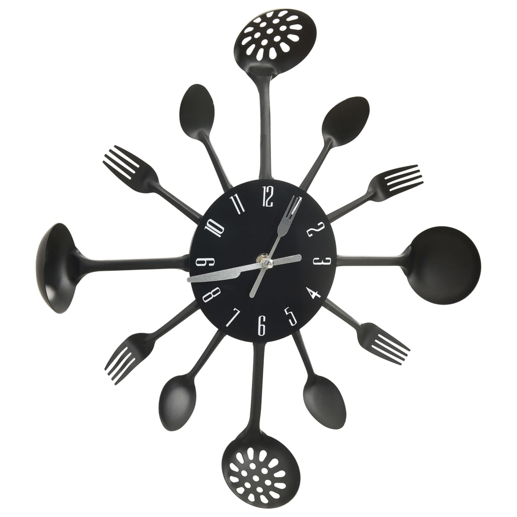 Reloj De Pared Diseño Cuchara Y Tenedor Negro 40 Cm Aluminio