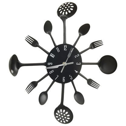 Reloj De Pared Diseño Cuchara Y Tenedor Negro 40 Cm Aluminio