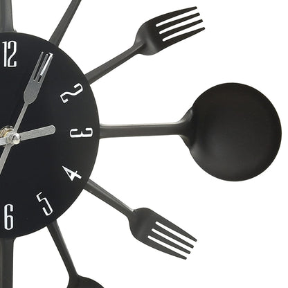 Reloj De Pared Diseño Cuchara Y Tenedor Negro 40 Cm Aluminio