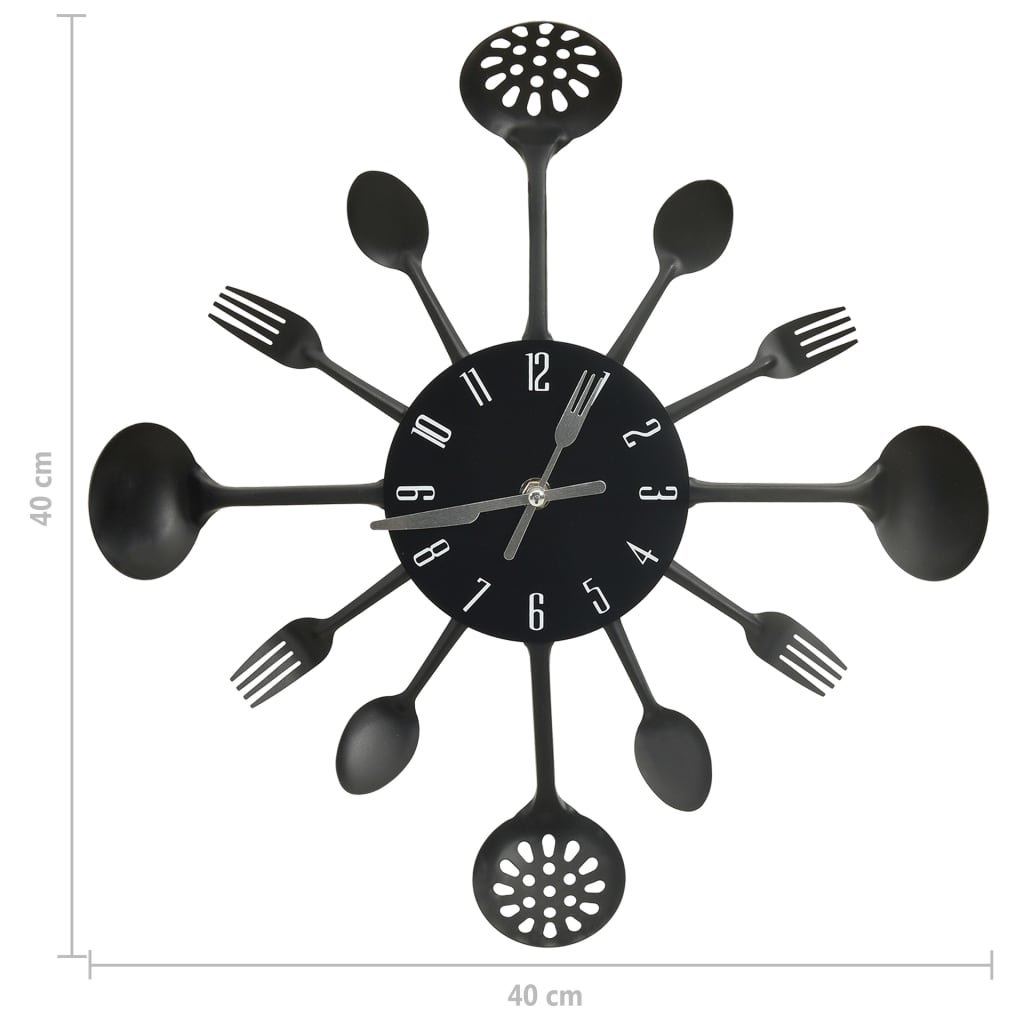 Reloj De Pared Diseño Cuchara Y Tenedor Negro 40 Cm Aluminio
