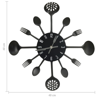Reloj De Pared Diseño Cuchara Y Tenedor Negro 40 Cm Aluminio