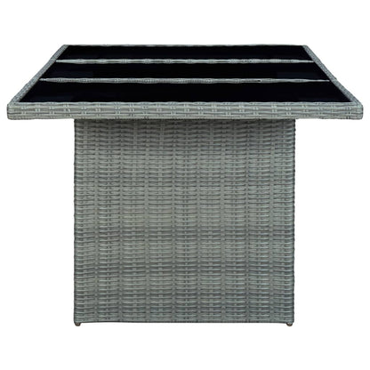 Mesa De Jardín De Ratán Sintético Y Vidrio Templado Gris Claro