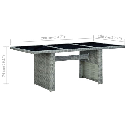 Mesa De Jardín De Ratán Sintético Y Vidrio Templado Gris Claro