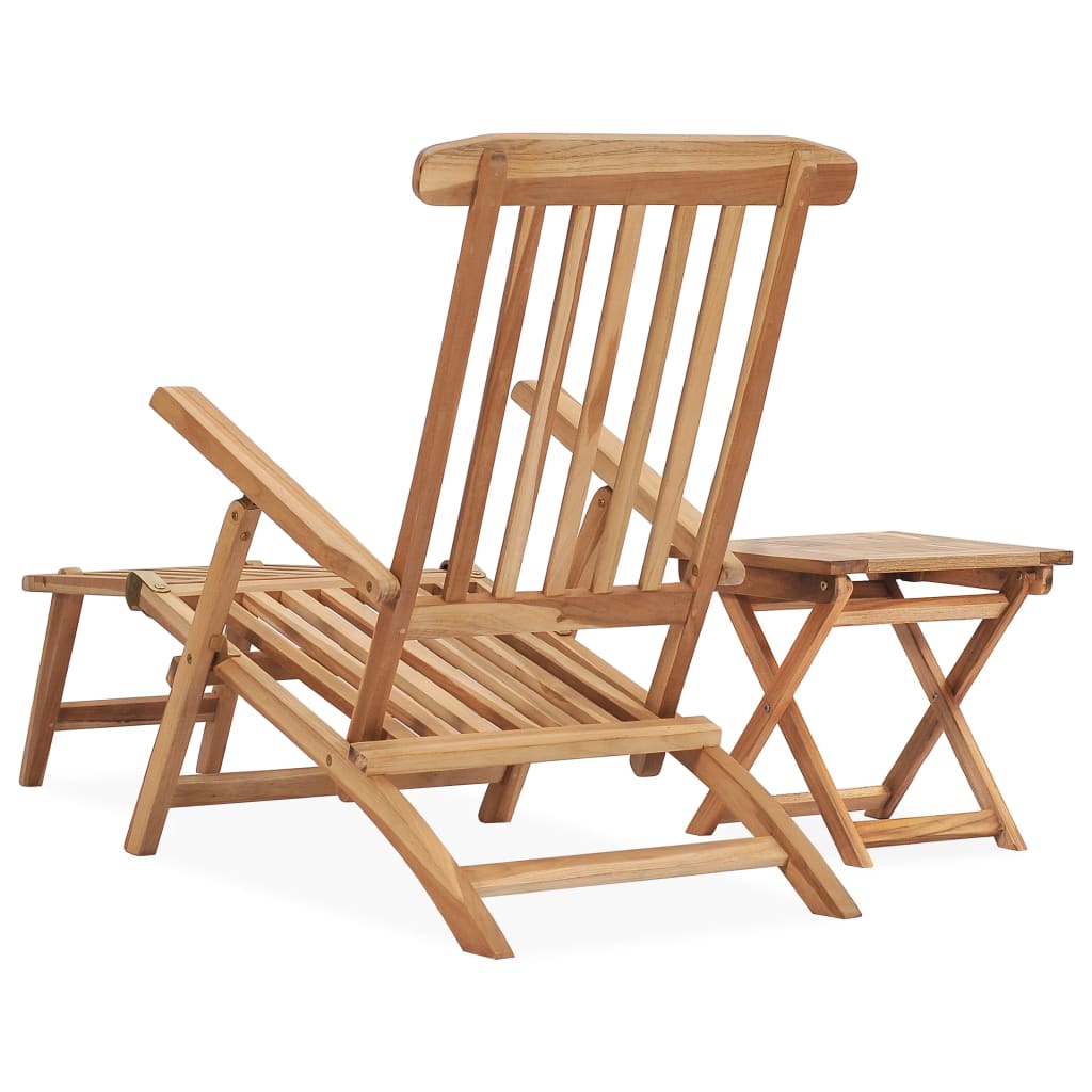 Tumbona Con Reposapiés Y Mesita Madera Maciza De Teca