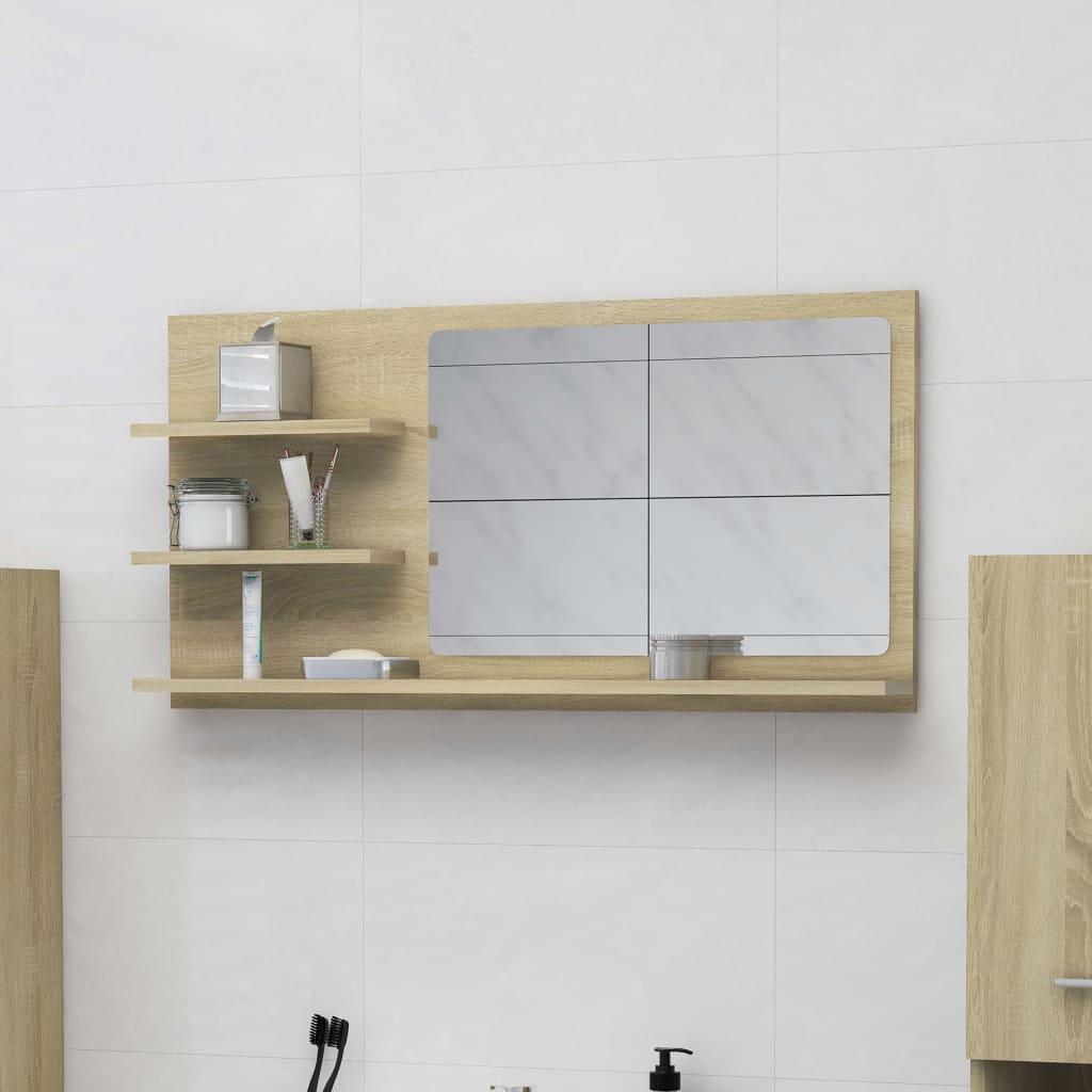 Armario De Baño Con Espejo De 90X11X45 Cm Madera De Ingeniería