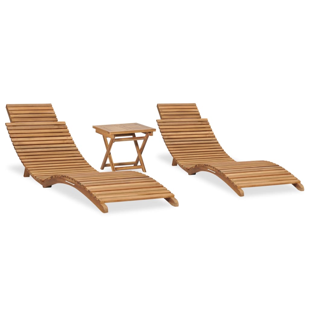 Tumbona Plegable Con Mesa De Madera Maciza De Teca