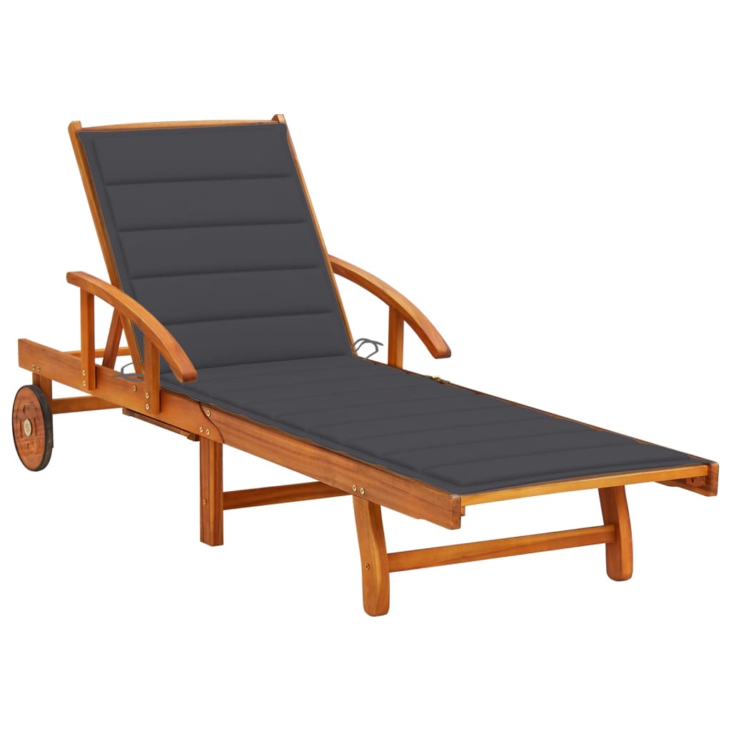 Tumbona De Jardín Con Mesa Y Cojín Madera Maciza De Acacia