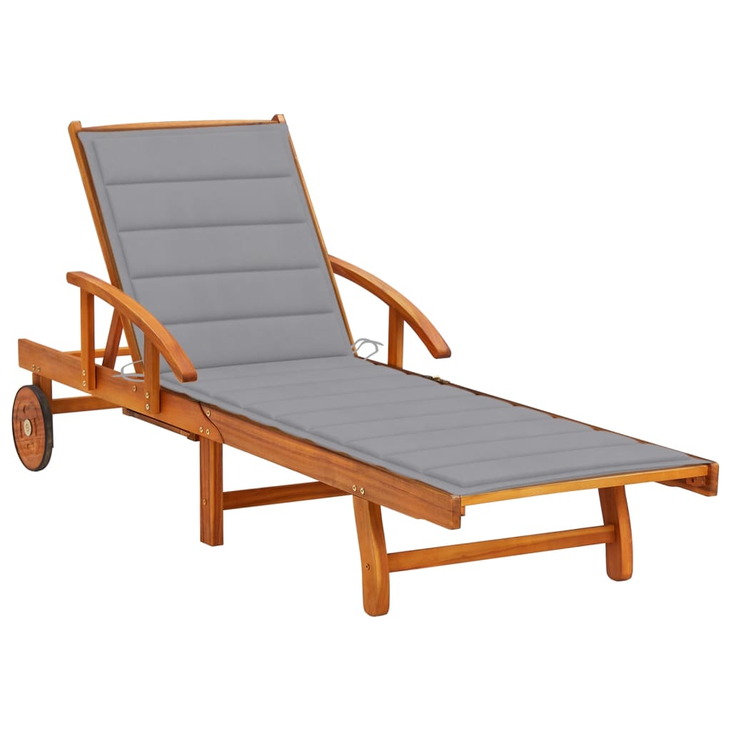Tumbona De Jardín Con Mesa Y Cojín Madera Maciza De Acacia