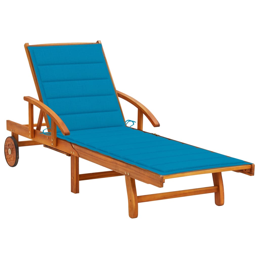 Tumbona De Jardín Con Mesa Y Cojín Madera Maciza De Acacia