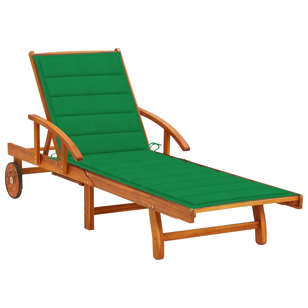 Tumbona De Jardín Con Mesa Y Cojín Madera Maciza De Acacia
